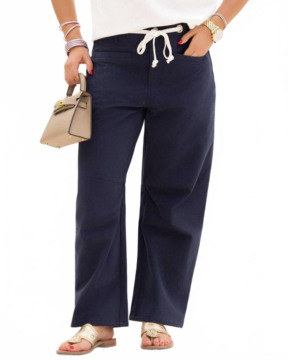 NEW LE LIS nautical high waisted fit pants in navy